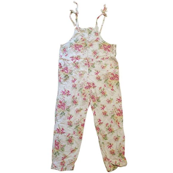 Mable Jumpsuit Women's Small Natural Floral Linen Cotton Tapered Boho Summer - Picture 1 of 5
